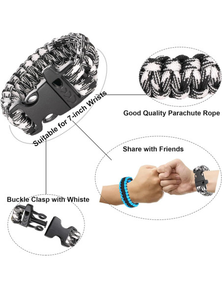 15 Pulseras Paracord de Supervivencia para Niños y Hombres