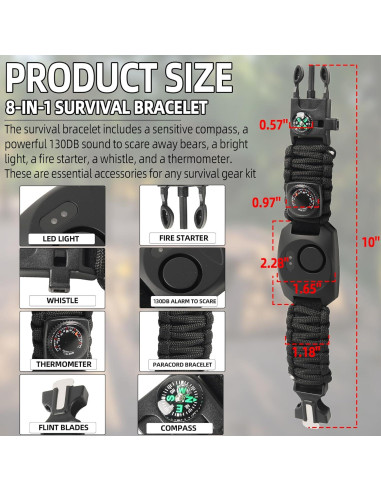 Kit de Supervivencia 8 en 1 Calvana - Pulsera Paracord con Luz LED