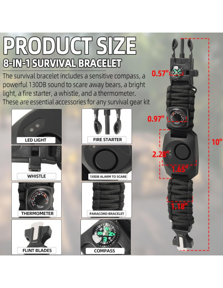 Kit de Supervivencia 8 en 1 Calvana - Pulsera Paracord con Luz LED