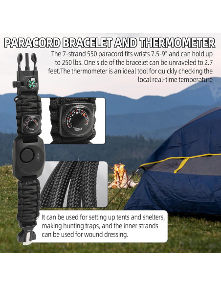 Kit de Supervivencia 8 en 1 Calvana - Pulsera Paracord con Luz LED