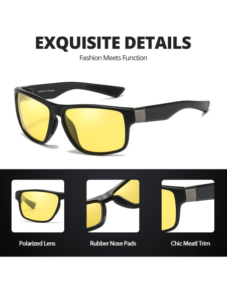 Gafas de Visión Nocturna HASFOX Polarizadas Amarillas UV400 Gafas de Visión Nocturna HASFOX Polarizadas Amarillas UV400