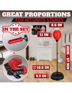 Saco de Boxeo con Soporte BURIUS 147 cm Ajustable + Guantes 2