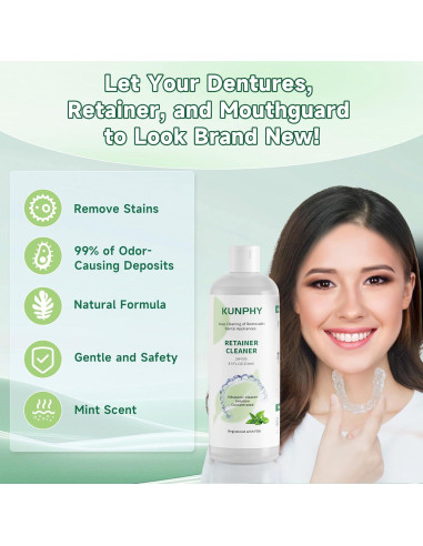 KUNPHY Limpiador Ultrasonico Concentrado 8 oz - Retenedores y Dentaduras