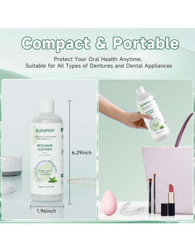 KUNPHY Limpiador Ultrasonico Concentrado 8 oz - Retenedores y Dentaduras