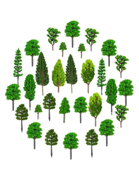 MOMOONNON 36 Árboles de Modelo Verde 3.5-15 cm para Diorama