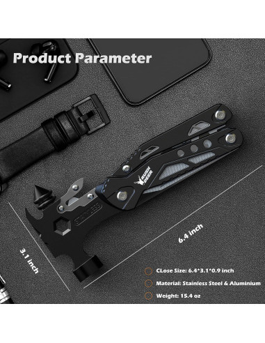 Multiherramienta Rush Deer 16 en 1, Martillo y Cuchillo Utilitario