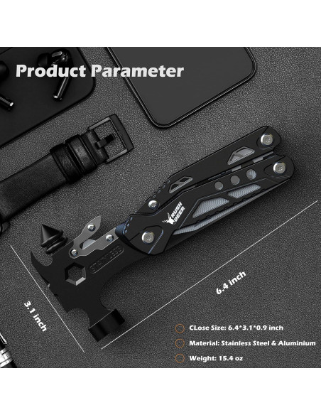 Multiherramienta Rush Deer 16 en 1, Martillo y Cuchillo Utilitario