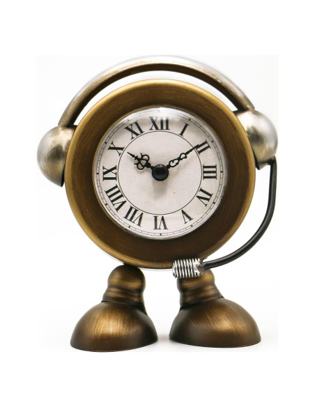 Reloj de mesa robot vintage YOUKI dorado 15.24 cm silencioso