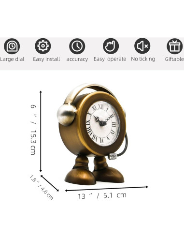 Reloj de mesa robot vintage YOUKI dorado 15.24 cm silencioso