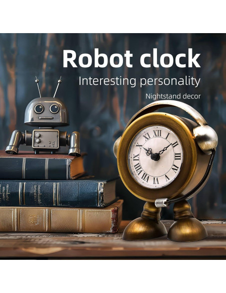 Reloj de mesa robot vintage YOUKI dorado 15.24 cm silencioso