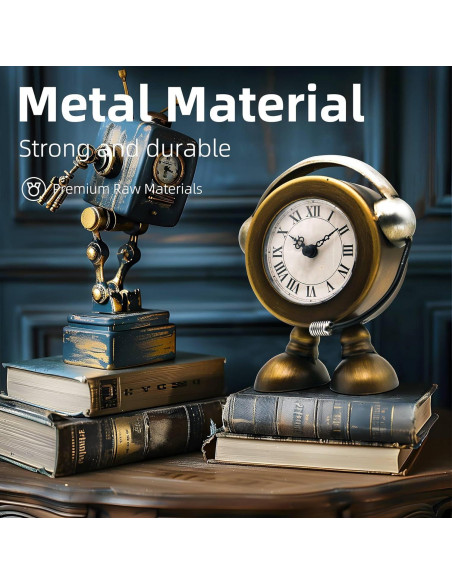 Reloj de mesa robot vintage YOUKI dorado 15.24 cm silencioso