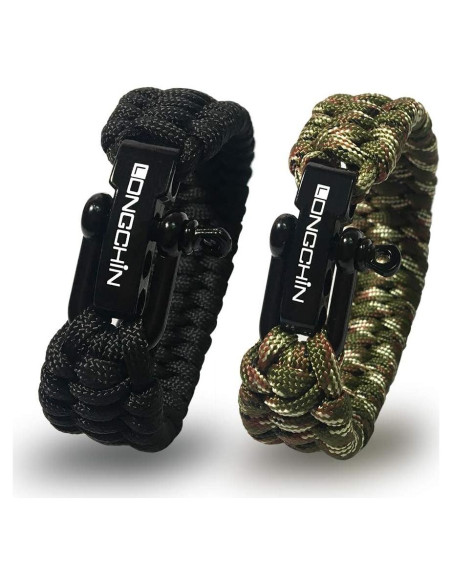 Pulsera de Supervivencia Paracord 2-Pack Negro y Camuflaje