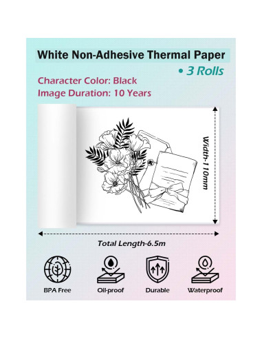 Papel Térmico No Adhesivo Phomemo 110mm 3 Rollos Blanco