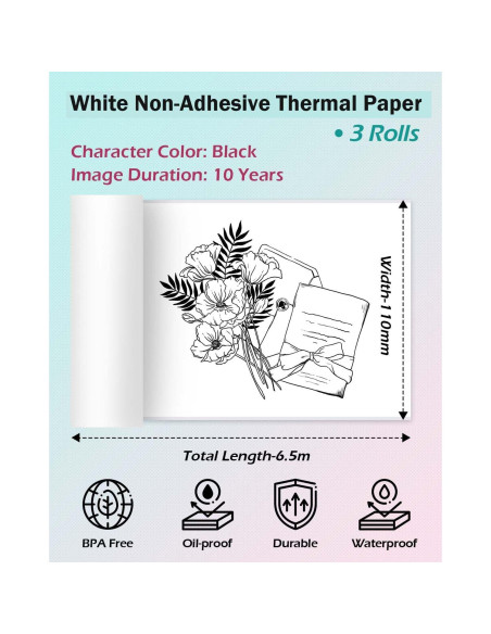 Papel Térmico No Adhesivo Phomemo 110mm 3 Rollos Blanco