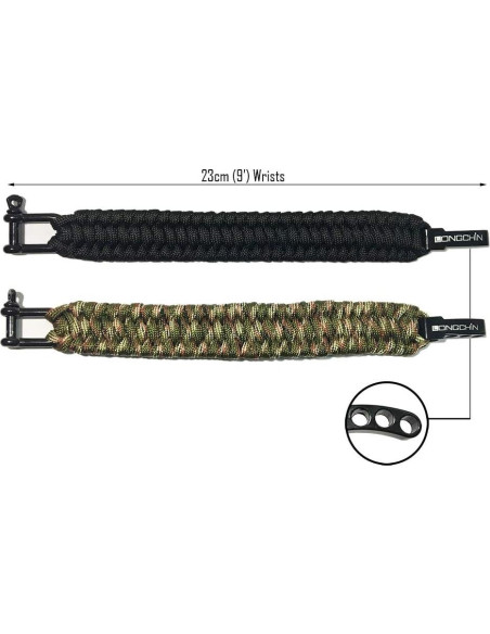 Pulsera de Supervivencia Paracord 2-Pack Negro y Camuflaje