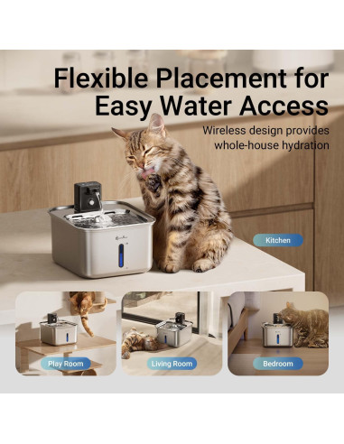 Fuente de Agua Inalámbrica DownyPaws 3L Acero Inoxidable