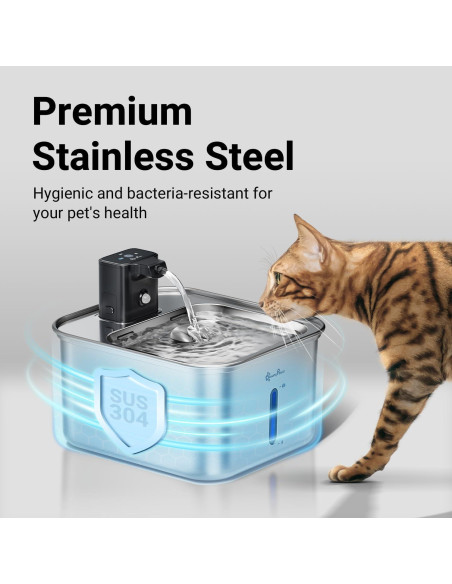 Fuente de Agua Inalámbrica DownyPaws 3L Acero Inoxidable