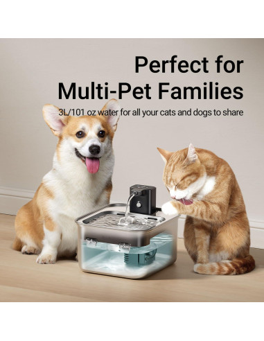 Fuente de Agua Inalámbrica DownyPaws 3L Acero Inoxidable
