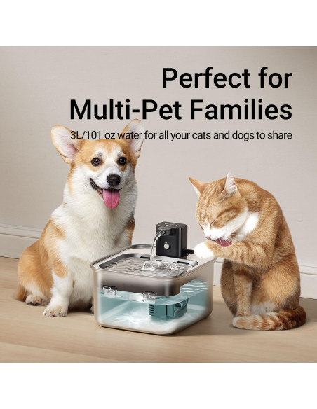 Fuente de Agua Inalámbrica DownyPaws 3L Acero Inoxidable
