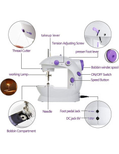 Mini Máquina de Coser Ruutcasy Portátil 2 Hilos 2 Velocidades 2