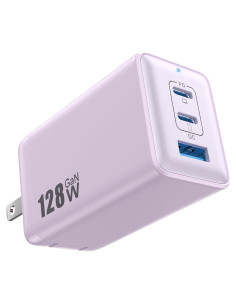 Cargador USB C 128W Pxwaxpy 3 Puertos Rápido Púrpura