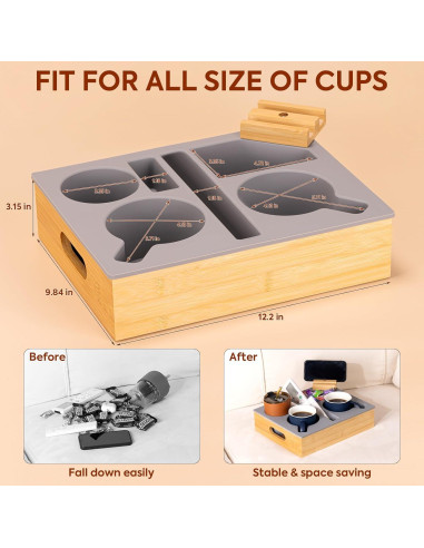 Bandeja Caddy para Sofá HouseJoy Gris con Soporte para Teléfono