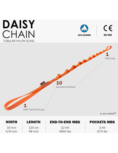 Cadena de Daisy GM CLIMBING Nylon 16mm 22kN 120cm CE UIAA