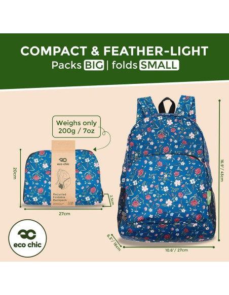 Mochila Plegable ECO CHIC Impermeable 18L Navy Floral