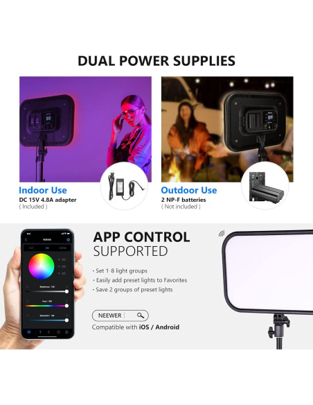 NEEWER Luz LED RGB168 60W con Control App y Soporte 200cm