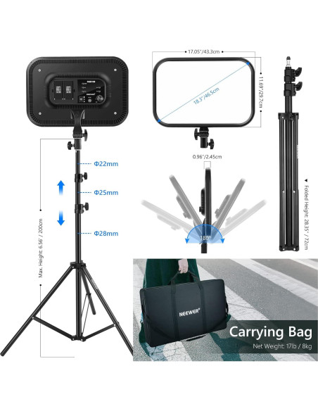 NEEWER Luz LED RGB168 60W con Control App y Soporte 200cm