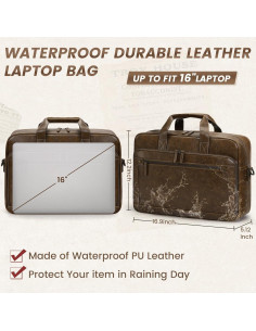 RAINSMORE Maletín para Laptop 16 Pulgadas Cuero Vintage 2