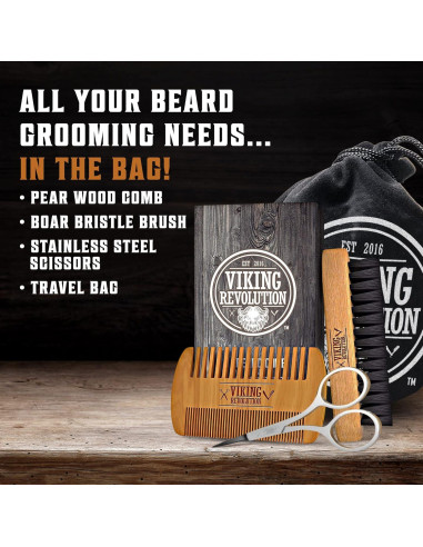 Juego de Peine y Cepillo para Barba Viking Revolution - Natural