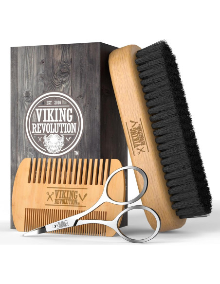 Juego de Peine y Cepillo para Barba Viking Revolution - Natural