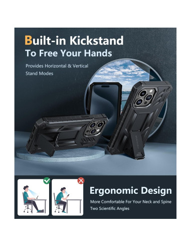 Funda FNTCASE para iPhone 15 Pro Max con Soporte y Protector