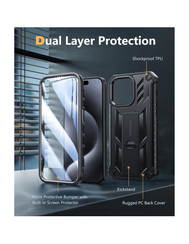 Funda FNTCASE para iPhone 15 Pro Max con Soporte y Protector