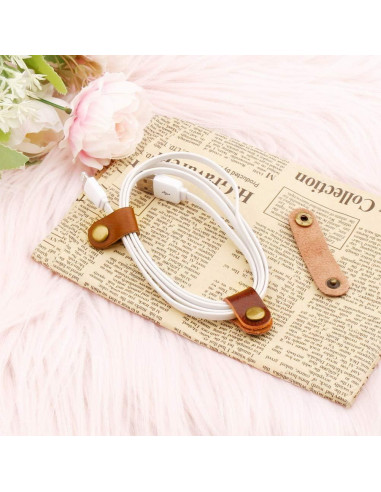 10 Pcs Sujetadores de Cables de Cuero Pengxiaomei Marrón