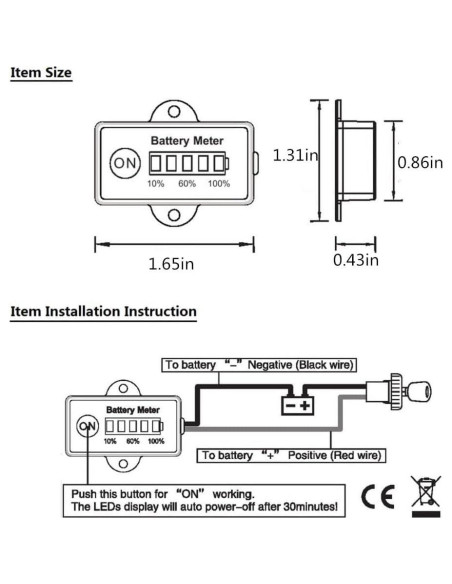 Indicador de Batería 12V Aomlike LED 5 Segmentos Negro