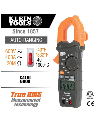 Medidor de Pinza Klein Tools CL220 400A CA TRMS Temperatura