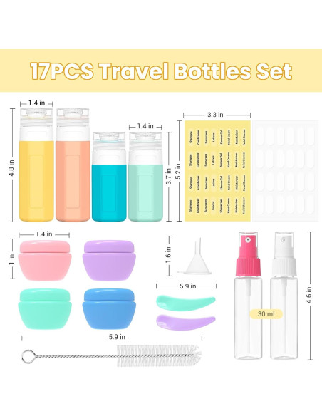17 Piezas Botellas de Viaje Ruinovate Aprobadas TSA