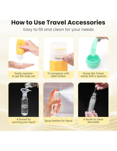 17 Piezas Botellas de Viaje Ruinovate Aprobadas TSA