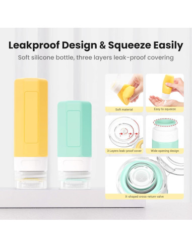 17 Piezas Botellas de Viaje Ruinovate Aprobadas TSA