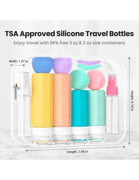 17 Piezas Botellas de Viaje Ruinovate Aprobadas TSA