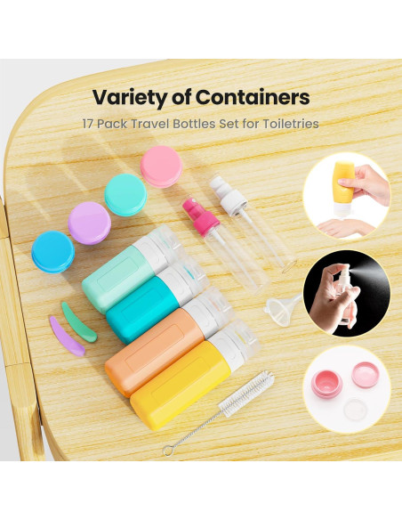 17 Piezas Botellas de Viaje Ruinovate Aprobadas TSA