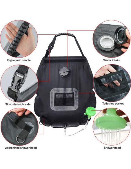 Bolsa de Ducha Solar NODG 20L con Manguera y Cabezal
