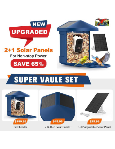 Comedero de Aves PeckCam con Cámara 2K y Solar IP65