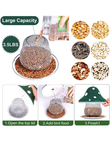 Comedero para Aves DDKBAO Hongo Verde 1.59 kg Colgante