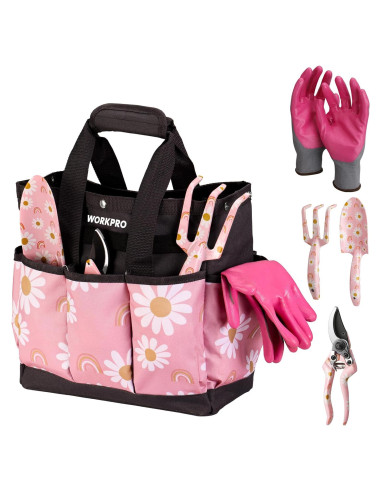 Juego de Jardinería WORKPRO 5 Piezas Rosa con Bolsa
