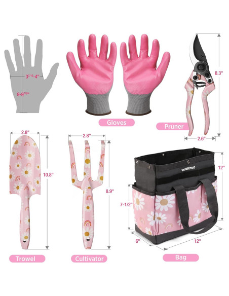 Juego de Jardinería WORKPRO 5 Piezas Rosa con Bolsa