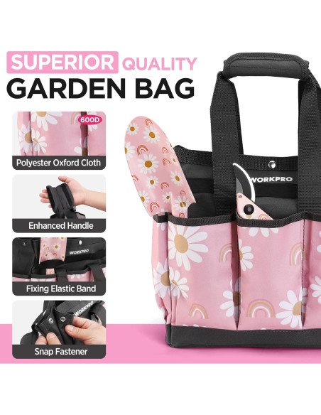 Juego de Jardinería WORKPRO 5 Piezas Rosa con Bolsa