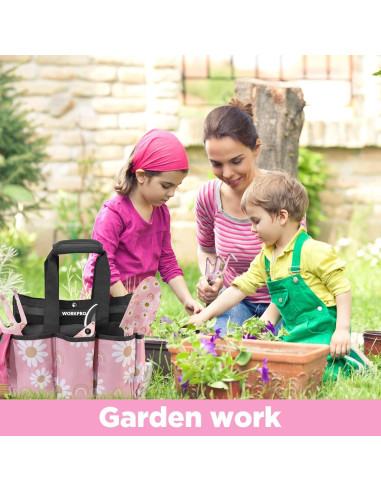Juego de Jardinería WORKPRO 5 Piezas Rosa con Bolsa